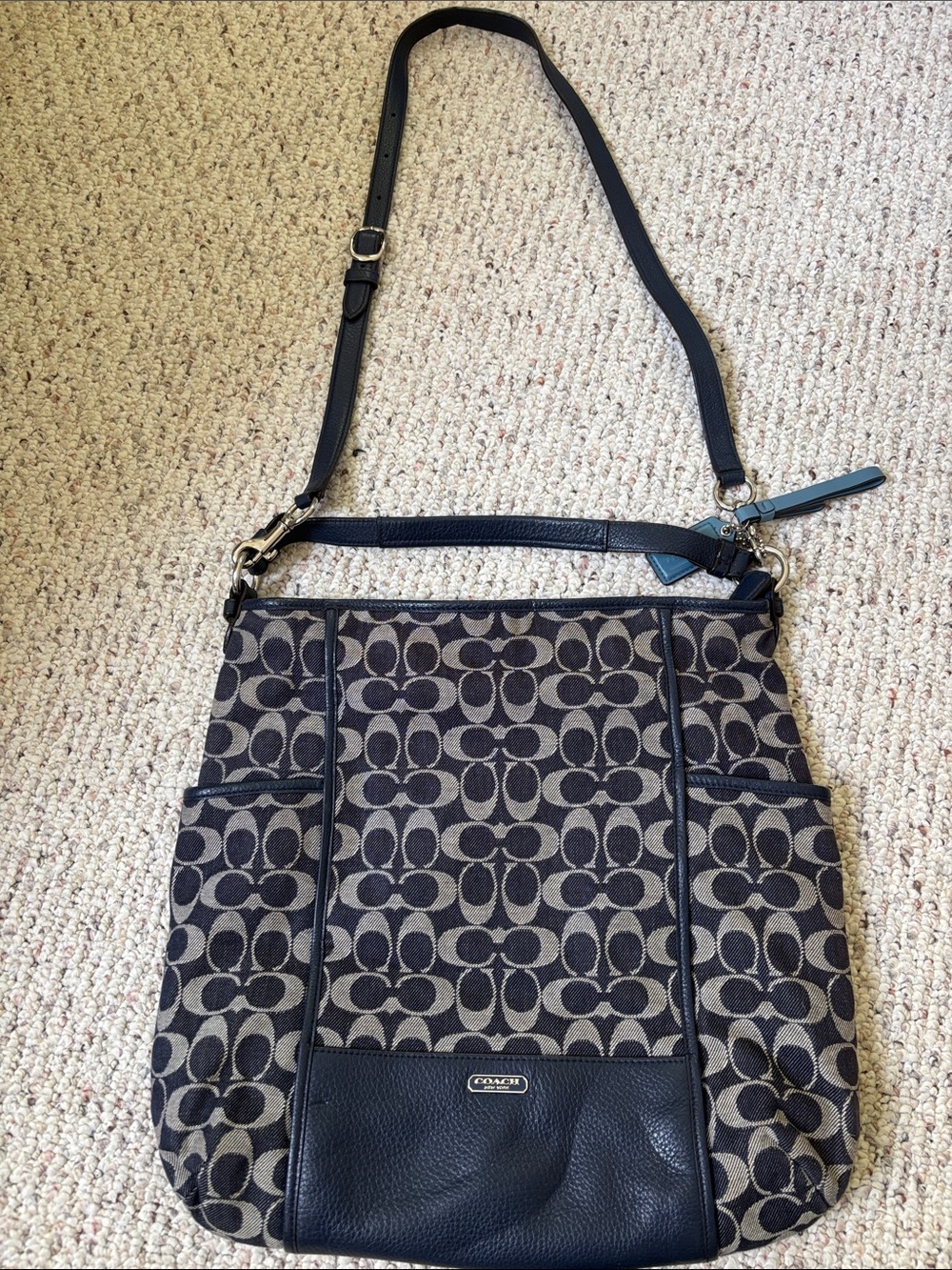 Coach Signature Shoulder Bag in Navy and Tan